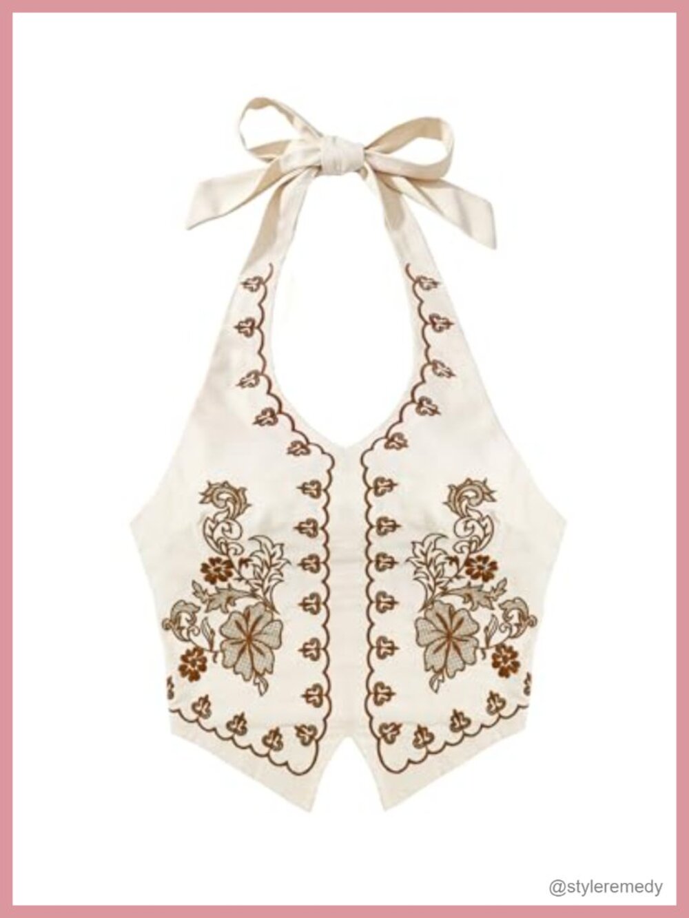 Embroidered Halter Top Women Western Boho Open Back Tie Neck Summer